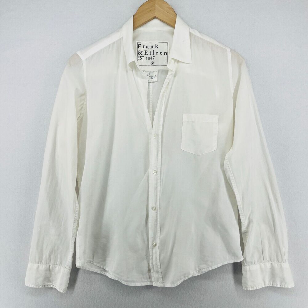 FRANK & EILEEN Shirt S Barry Button Up Long Sleeve Woven Cotton White USA